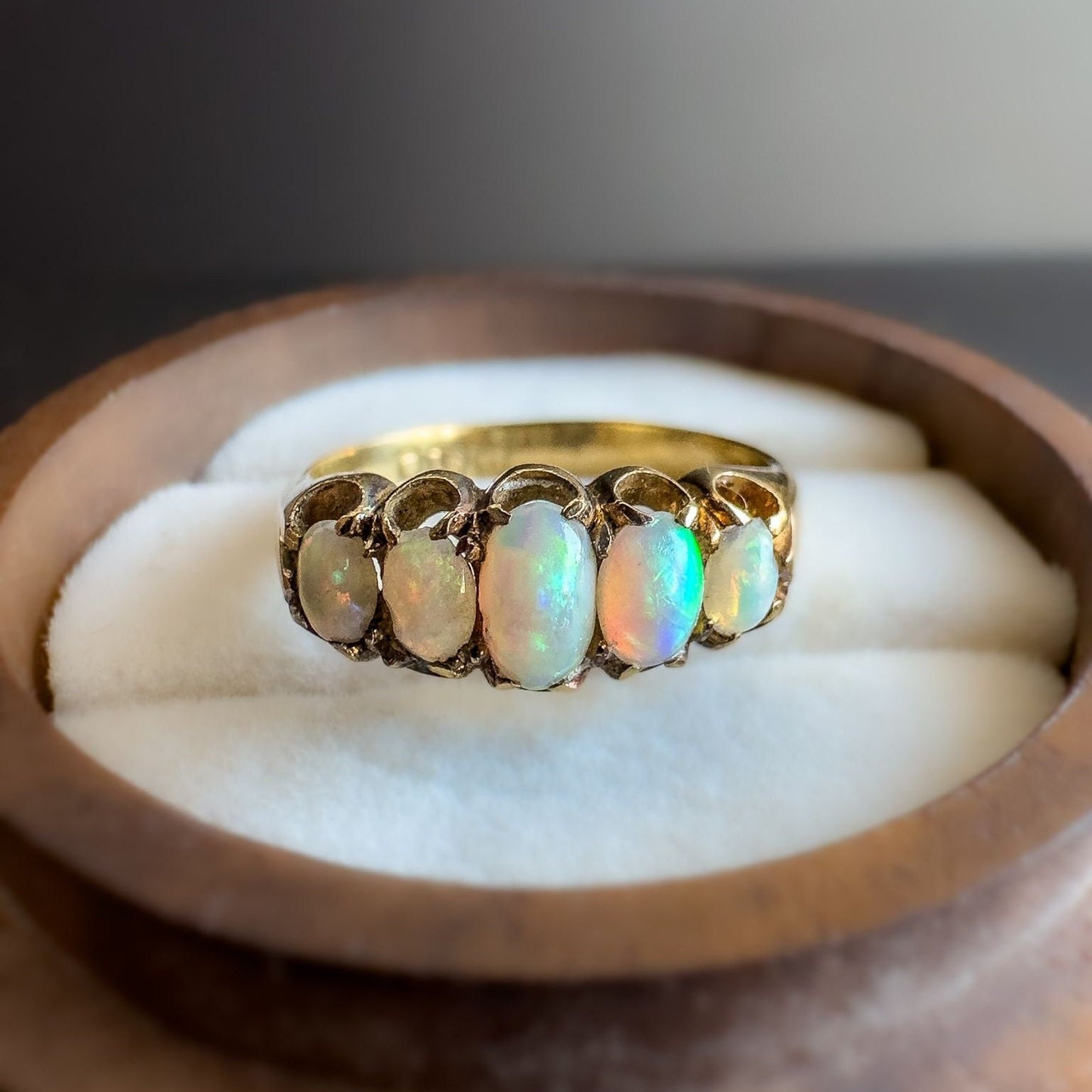 18ct | 18k Gold | Victorian | Stunning Natural Opal Five Stone Ring | Multi -Stone Ring | Statment Ring | Circa 1910s | Size M | Resizable |