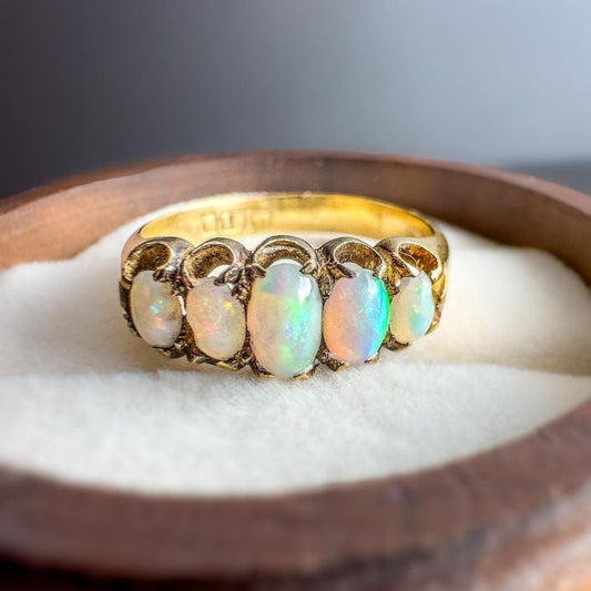 18ct | 18k Gold | Victorian | Stunning Natural Opal Five Stone Ring | Multi -Stone Ring | Statment Ring | Circa 1910s | Size M | Resizable |