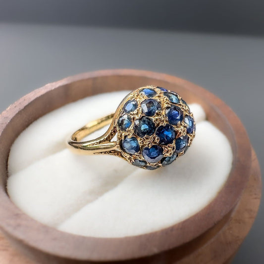 Gorgeous 80s | 9ct | 9k Gold | Vintage | Blue Sapphire Gemstone Bombe Cluster Ring | Cocktail Ring | Multi Stone | English Hallmarks |