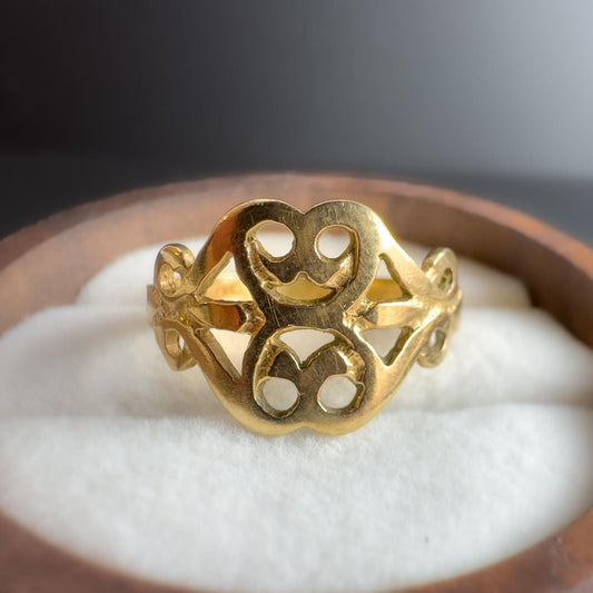 90s | Vintage | 9ct | 9k Yellow Gold | Celtic Filigree Band Ring | English Hallmarks |
