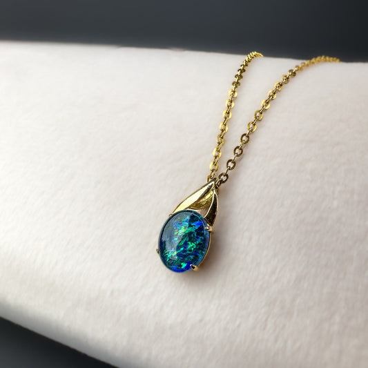 Vintage |18ct Gold | Opal Triplet Pendant with 9ct Gold Chain Set | Pendant Necklace Set | Drop Pendant Set