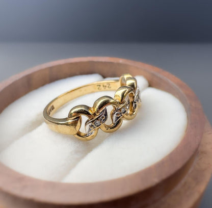 Vintage 9ct | 9k solid gold diamond knot ring | Band Ring | chain link ring | English Hallmarks | London 1993 |