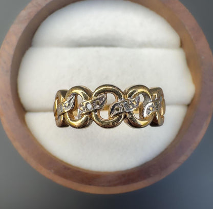 Vintage 9ct | 9k solid gold diamond knot ring | Band Ring | chain link ring | English Hallmarks | London 1993 |
