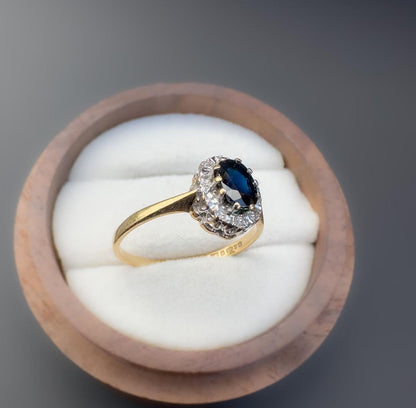 Vintage | 9ct | 9k Gold | Sapphire and Diamond Cluster Ring | English Hallmarks