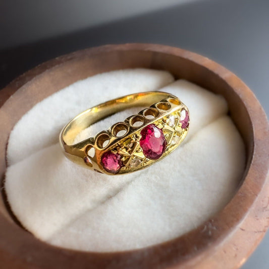 14ct Gold |  Edwardian |  Ruby Trilogy & Diamond Ring |