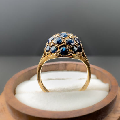 Gorgeous 80s | 9ct | 9k Gold | Vintage | Blue Sapphire Gemstone Bombe Cluster Ring | Cocktail Ring | Multi Stone | English Hallmarks |