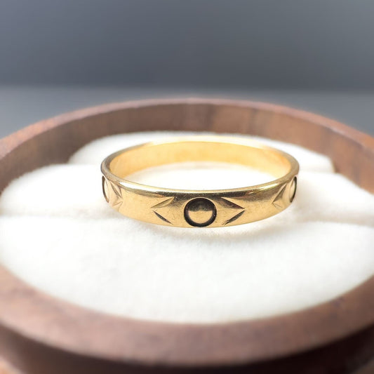 9ct | 9k Yellow Gold | 60s Vintage | Patterened Band Ring | Stacking Bands | Wedding Bands | English Hallmarks |