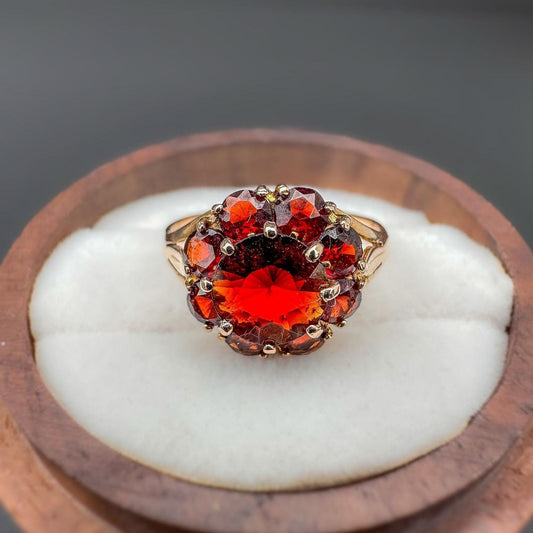 9k | 9ct Gold | Vintage | Red Garnet Floral Cluster Ring | Multi Stone Ring | Dress Ring | Hallmarked |