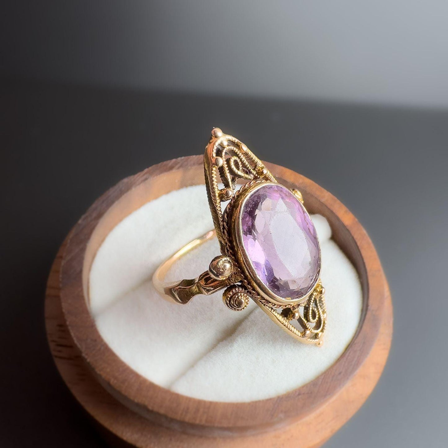 14ct Gold |  Amethyst Marquiuse Shaped Navette Ring |