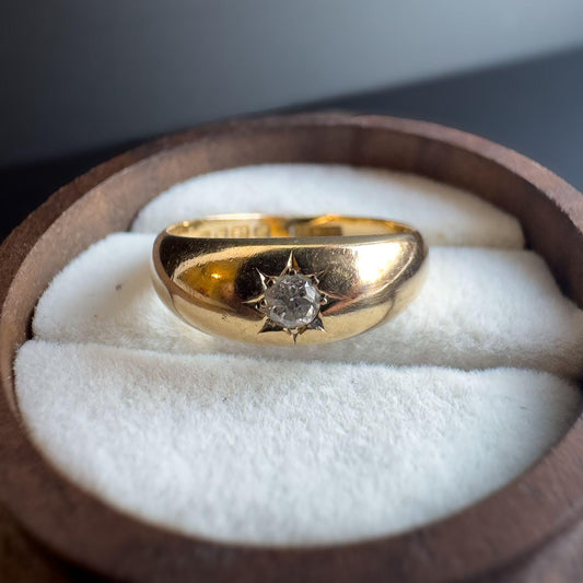 Victorian | 18ct Gold | Solid Gold | Gypsy Diamond Ring | Starburst Set Diamond | Signet Ring | London 1922 Hallmarks |