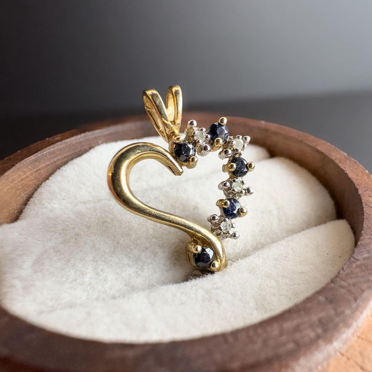Gorgeous | 9ct | 9k Gold | Vintage | Sapphire & Diamond Open Heart Drop Pendant | Hallmarked |