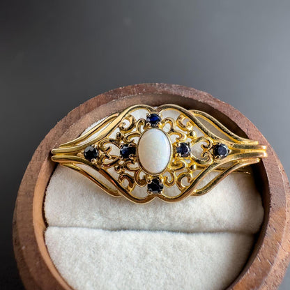 Very Pretty | Victorian | 12ct | 12k Gold | Art Nouveau Filigree Opal & Sapphire Brooch |