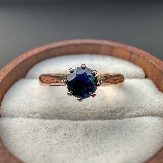 Gorgeous | 40s | Vintage | 9ct | 9k Gold | Deep Blue Sapphire Statement Ring | Solitaire Ring | English Hallmarks | UK Size M Resizable |