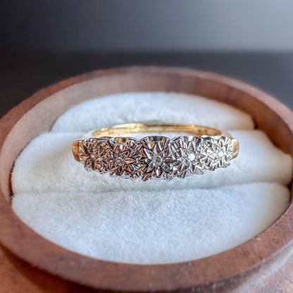 A Glamarous | Vintage | 9ct | 9k Gold | Five Stone Diamond Ring | Half Eternity Ring | English Hallmarks | UK O - US 7  Resizable |