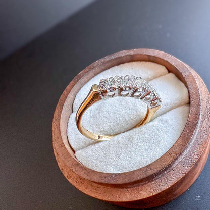 A Glamarous | Vintage | 9ct | 9k Gold | Five Stone Diamond Ring | Half Eternity Ring | English Hallmarks | UK O - US 7  Resizable |