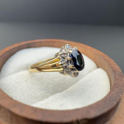 Gorgeous 60s | Vintage | 9ct | 9k Gold | Sapphire & Diamond | Floral Cluster Ring | English Hallmarks | UK K US 5.25 | Resizable |