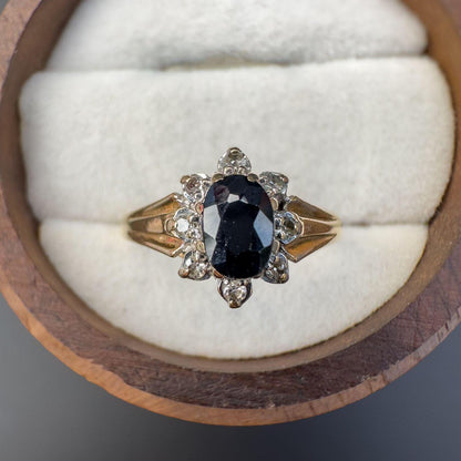 Gorgeous 60s | Vintage | 9ct | 9k Gold | Sapphire & Diamond | Floral Cluster Ring | English Hallmarks | UK K US 5.25 | Resizable |