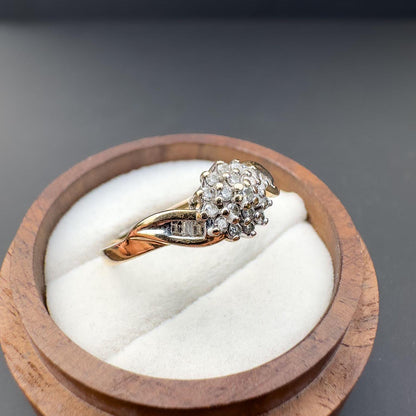 A Very Sparkly | 9ct | 9k Gold | Vintage | Diamond Cluster Ring With Diamond Set Twist Shoulders | English Hallmarks | UK T 1/2 - US 9.75 |