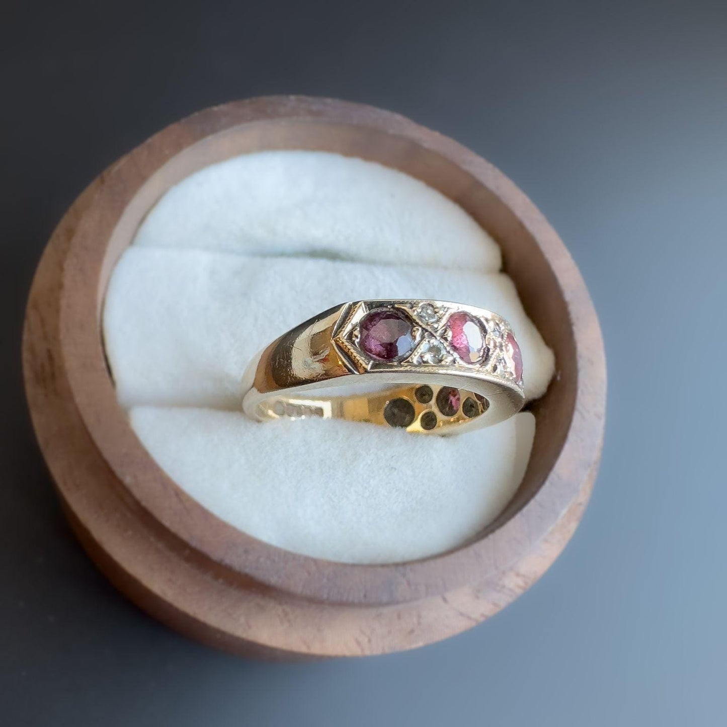 Gorgeous | Vintage | 9ct | 9k Gold | Ruby & Diamond Half Eternity Ring | Multi Stone Ring | London Hallmarked | UK L | US 5.75 | Resizable