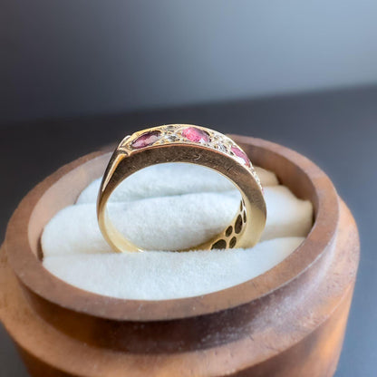 Gorgeous | Vintage | 9ct | 9k Gold | Ruby & Diamond Half Eternity Ring | Multi Stone Ring | London Hallmarked | UK L | US 5.75 | Resizable