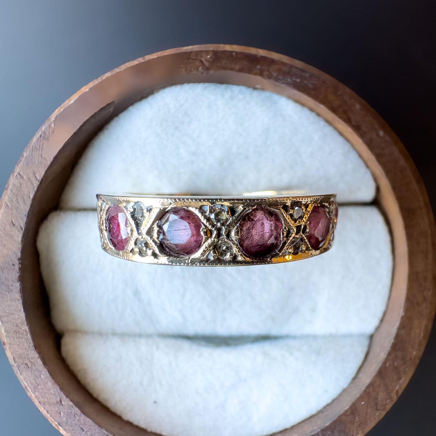 Gorgeous | Vintage | 9ct | 9k Gold | Ruby & Diamond Half Eternity Ring | Multi Stone Ring | London Hallmarked | UK L | US 5.75 | Resizable