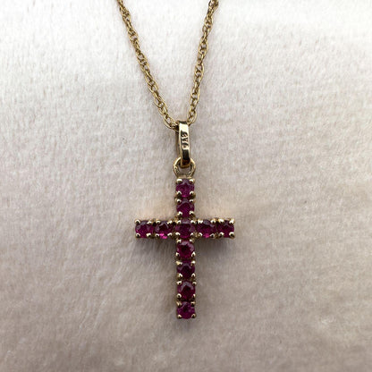 Very Pretty | Vintage | 9ct | 9k Gold | Ruby Cross Pendant & Fine Chain link Necklace Set | Pendant Necklaces |  Hallmarked | 44cm-18inch |
