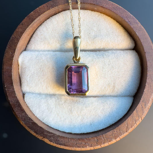 Gorgeous | 9ct | 9k Gold | Purple Amethyst Drop Pendant & 9ct Fine Chain Link Necklace 46cm | Pendant Necklaces | English Hallmarks |