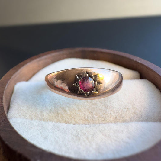 Gorgeous | Antique | 1890s Victorian | 18ct | 18k Gold |  Ruby Starburst Set Gypsy Ring | Dome Ring | UK L - US 5.75 |  Fully Hallmarked |