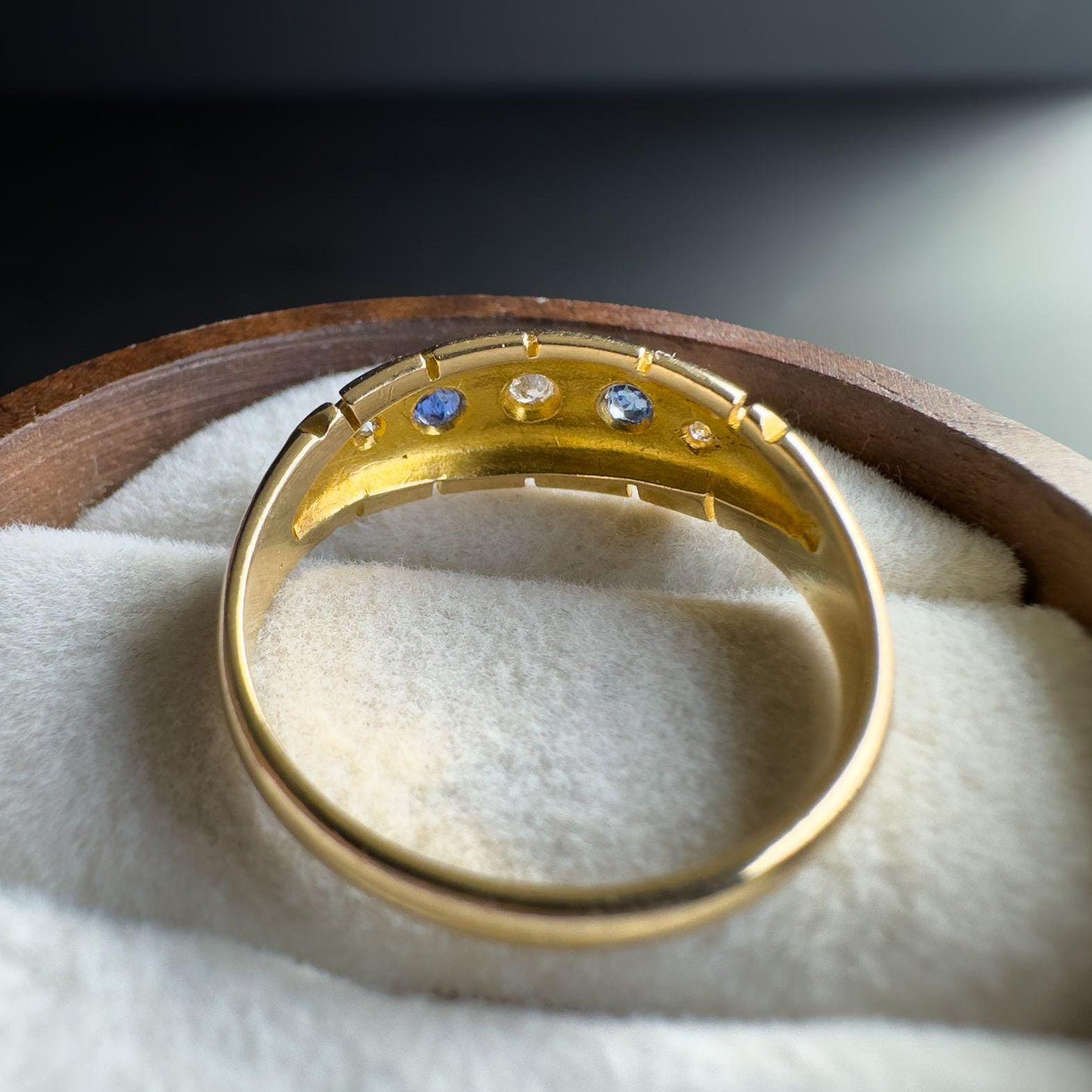 Stunning | Antique | Victorian | 18ct | 18k Solid Gold | Diamond & Sapphire Gypsy Ring  Starburst Design | UK N - US 6.75 | Resizable |