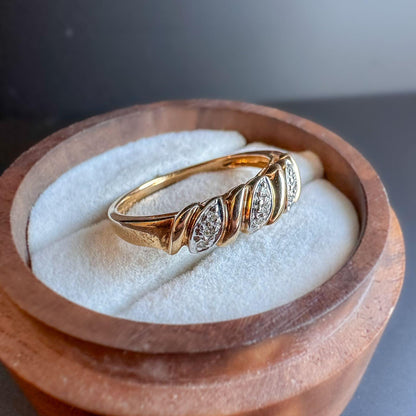 Elegant | 9ct | 9k Gold | Diamond Band Ring  Twisted Design with Sparkling Diamond Accents | English Hallmarks | UK P - US 7.75 Resizable |
