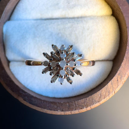 9ct | 9k Gold | Mixed Cut Diamond Cluster Ring  Stunning Starburst  Design Statement Ring | English Hallmarks | UK N - US 6.75 | Resizable