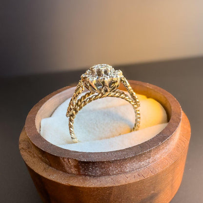 Gorgeous 1980s Vintage 9ct 9k Gold Rope Twist Diamond Cluster Ring  Ornate Heart Design Statement Ring | English Hallmarks |