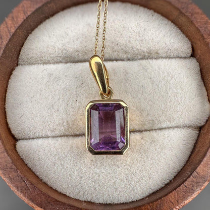 Gorgeous | 9ct | 9k Gold | Purple Amethyst Drop Pendant & 9ct Fine Chain Link Necklace 46cm | Pendant Necklaces | English Hallmarks |