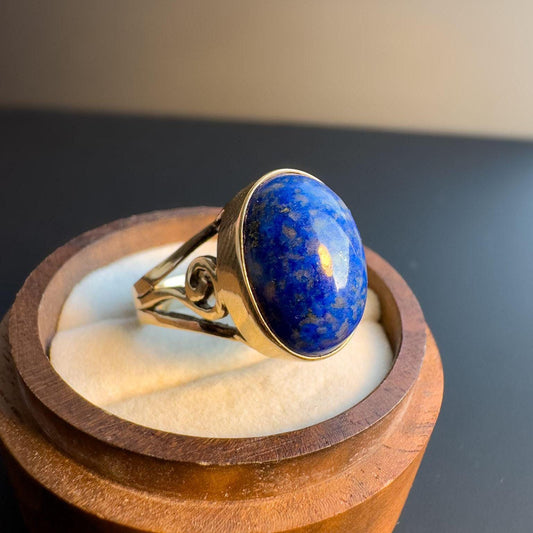 Stunning Vintage 1970s | 9ct | 9k Gold | Blue Lapis Lazuli Statement Ring | English Hallmarks |  UK M 1/2 - US 6.5 Resizable |