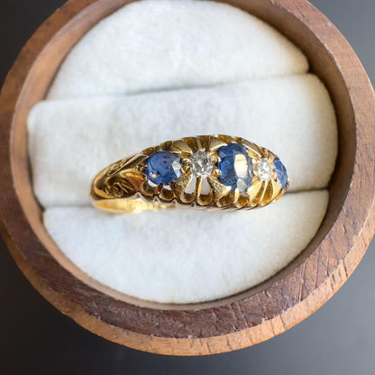 Antique 1912 Edwardian 18ct Gold Sapphire and Diamond Ring | Vintage Sapphire Statement Ring | Edwardian Fine Jewelry | Hallmarked |