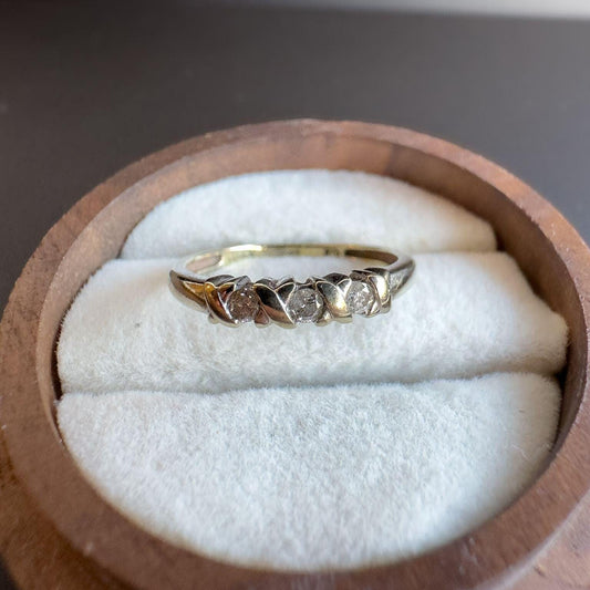 Vintage | 9ct | 9k White Gold Diamond Band Ring  Elegant Three-Stone Design | English Hallmarks | UK K 1/2 - US 5.5 | Resizable |