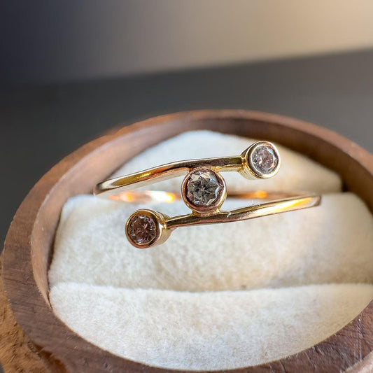 Contemporary 9ct Gold Diamond Trilogy Crossover Ring  Modern Bezel-Set Coil Design | UK X - US 11.5 | Resizable