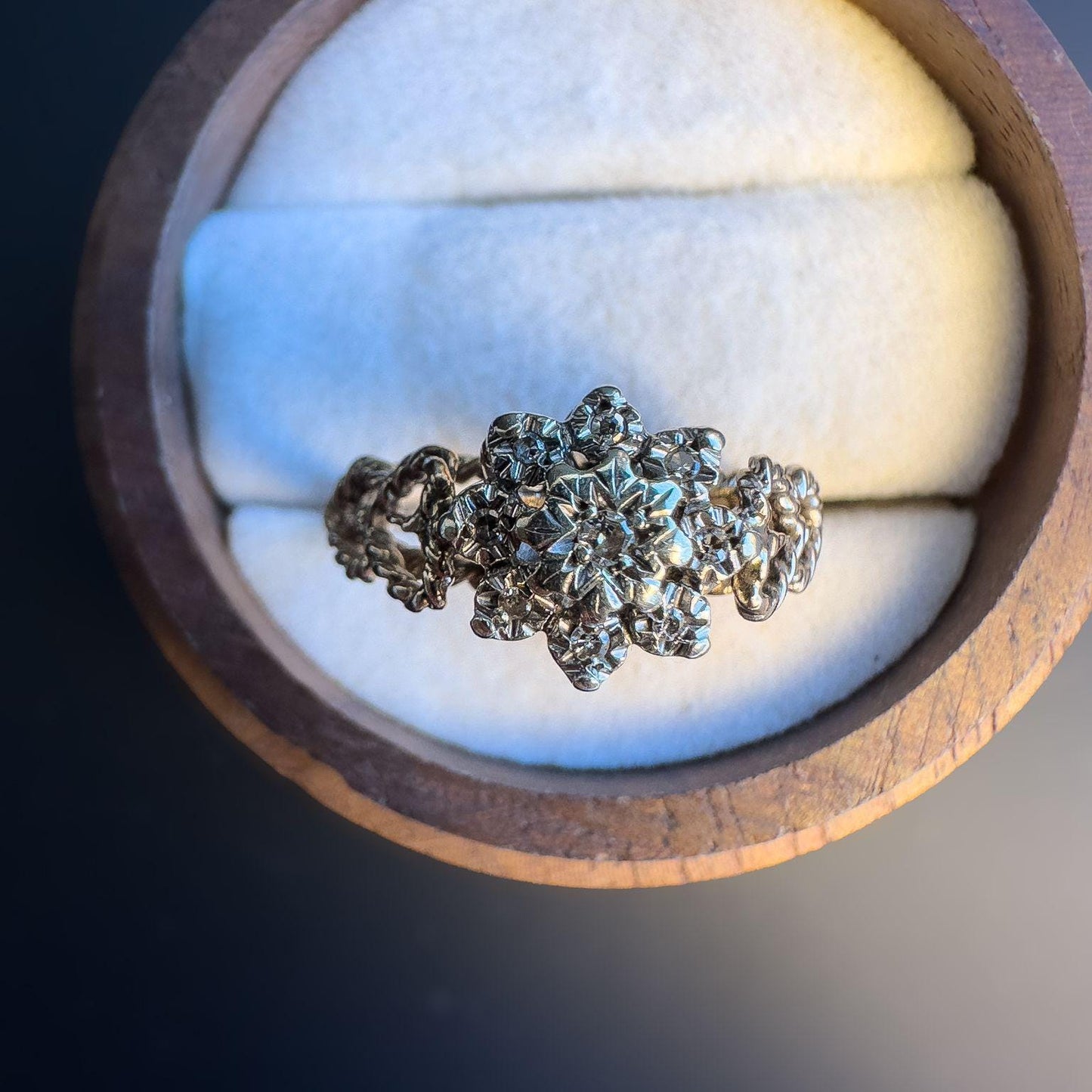 Gorgeous 1980s Vintage 9ct 9k Gold Rope Twist Diamond Cluster Ring  Ornate Heart Design Statement Ring | English Hallmarks |