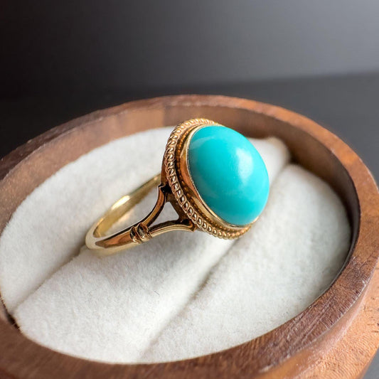 Bold & Beautiful 1970s 9ct Gold Turquoise Ring  Vintage Chic Jewelry | UK K 1/2 - US 5.5 | Resizable | English Hallmarks