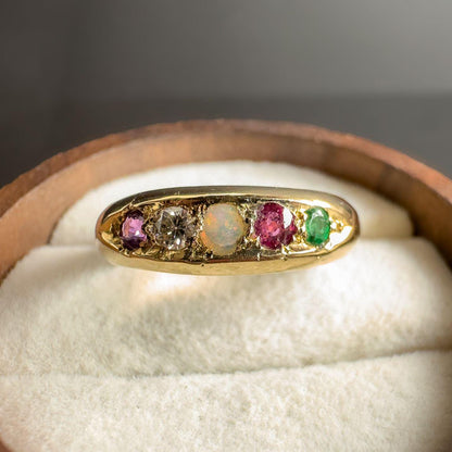Stunning Antique Victorian 18ct Gold ADORE Acrostic Multi Gemstone Gypsy Ring | 1905 Hallmarked | UK M 1/1 - US 6.5 | Resizable