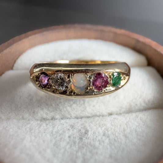 Stunning Antique Victorian 18ct Gold ADORE Acrostic Multi Gemstone Gypsy Ring | 1905 Hallmarked | UK M 1/1 - US 6.5 | Resizable