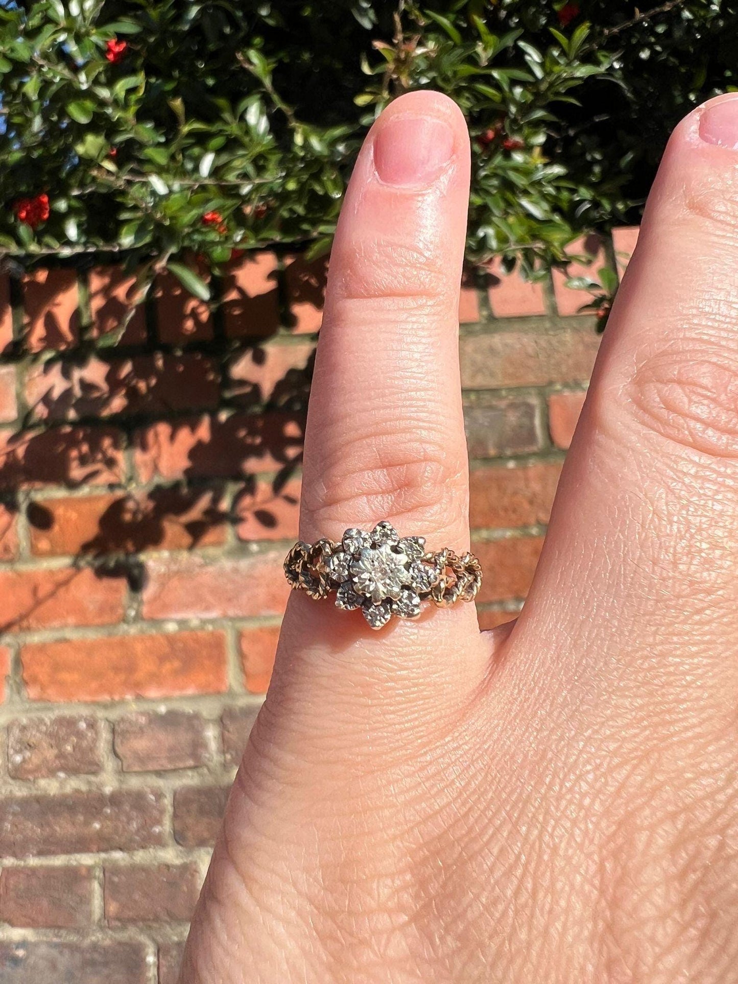 Gorgeous 1980s Vintage 9ct 9k Gold Rope Twist Diamond Cluster Ring  Ornate Heart Design Statement Ring | English Hallmarks |