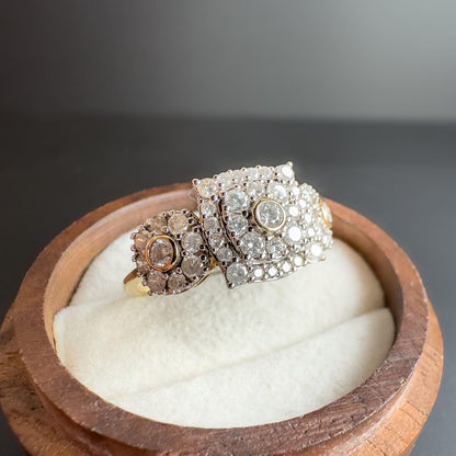 Stunning 9ct Gold Diamond Cluster Ring  Art Deco Style Statement Piece 1.0ct Diamonds | UK R 1/2 - US 9.25 | English Hallmarks | Resizable