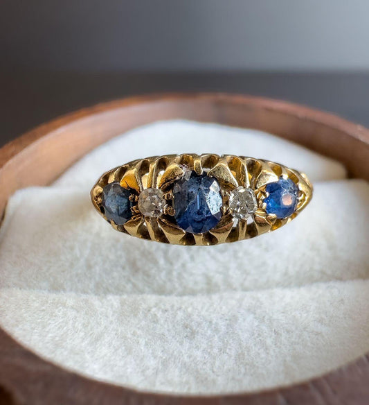 Antique 1912 Edwardian 18ct Gold Sapphire and Diamond Ring | Vintage Sapphire Statement Ring | Edwardian Fine Jewelry | Hallmarked |