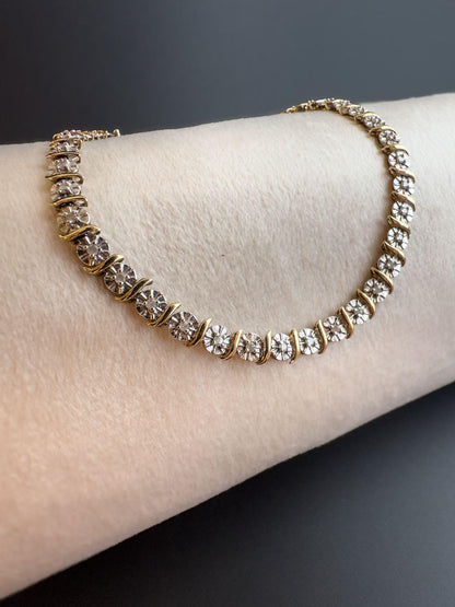 Stunning Vintage 9ct Gold Diamond Tennis Bracelet  Dazzling Diamonds & Gold Elegance | English Hallmarks | 19cm - 7.5 Inch