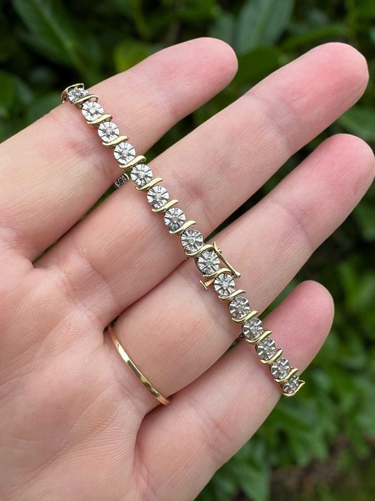 Stunning Vintage 9ct Gold Diamond Tennis Bracelet  Dazzling Diamonds & Gold Elegance | English Hallmarks | 19cm - 7.5 Inch