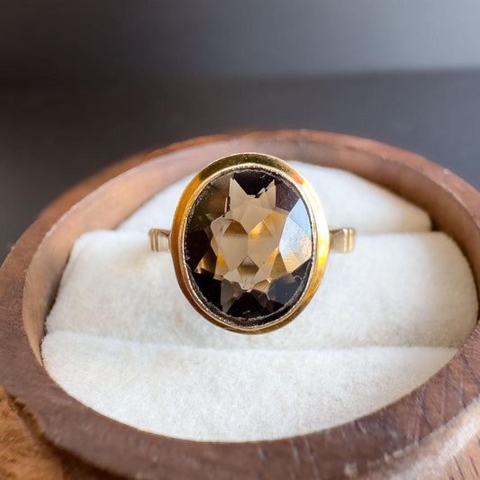 Vintage | 1960s | 9ct Gold | Smokey Quartz Ring | Elegant Faceted Quartz Statement Ring | English Hallmarks | UK L - US 5.75 | Resizable