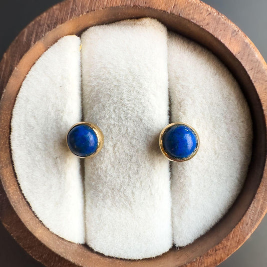 Vintage 9ct Gold Lapis Lazuli Stud Earrings | Classic Gemstone Jewelry | Elegant Minimalist Studs | Gift for Her |