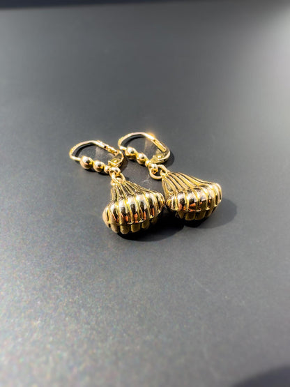 Vintage 9ct Gold Shell Drop Earrings | Classic Leverback Dangle | Elegant Nautical Jewelry | Gift for Her