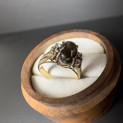 Vintage 9ct Gold Star Sapphire & Clear Zirconia Ring | Unique Statement Ring | Classic Vintage Jewelry | Gift for Her |